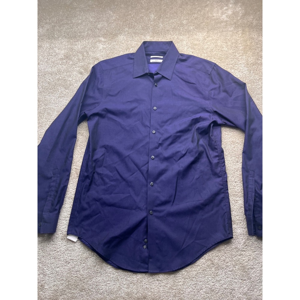 Calvin Klein Mens Slim Fit Purple Pinstripe Cotton Button Down Dress Shirt L